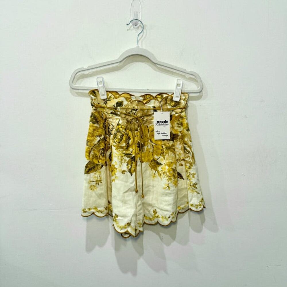 Zimmermann Aliane Scallop High Waisted Paperbag Short Amber Floral Womens Size 0 - Picture 3 of 6